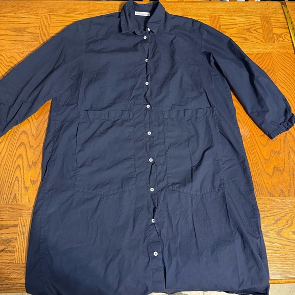 Stefano Mortari Midi Shirt Dress High Low Navy IT 42 or US 6 Lagenlook Artisinal - Picture 5 of 16